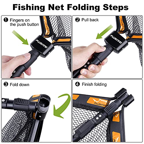 PLUSINNO Floating Fishing Net for Steelhead, Salmon, Fly, Kayak, Catfish, Bass, Trout Fishing, Rubber Coated Foldable Landing Net with Fixed or Telescoping Pole Handle, Fishing Gear and Gifts for Men - color: 19.7"/50cm Hoop Size length 1.35M Orange (Tele