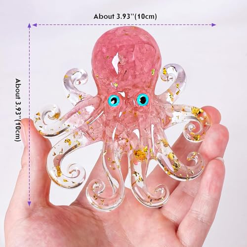 Octopus Decor Aquarium RoseQuartze Gravel Decorative Resin Glass with Natural Crystal Stone Marine Animals Fish Tank Ornaments Statue Healing Home Decor Ladies Gift 3.93" - color: Rose-quartz
