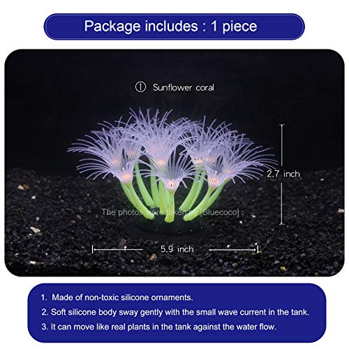 Artificial Flowers Soft Silica Gel Moves Naturally with Water Flow, Aquarium Decorations Glow in The Dark, Glowing Coral Ornaments for Fish Tank Decorations (Yellow, Sunflower) - color: Yellow