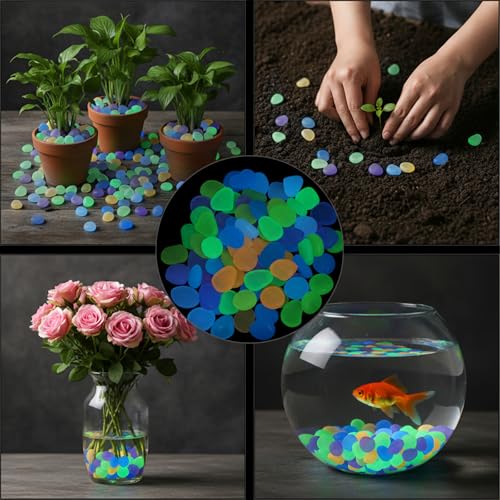 Larrel 100PCS Luminous Stones, Glow in The Dark Stones, Color Glow in The Dark Rocks, Luminous Pebbles, Colorful Cobbles for Aquarium, Fish Tank, Garden, Patio, Terrace, Lawn, Yard, Driveway, Walkway