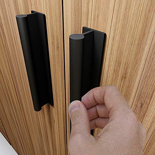 HRX Self-Adhesive Edge Fingerpull Door Handle - Easy to Install Screwless Peel and Stick on Glass, Wood, Metal, Plastic - Sliding Doors Knob for Kitchen Fronts, Drawers & Dressers Panels - 2 Pack - color: Black