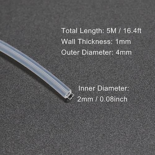 Silicone Tubing, 2mm ID x 4mm OD, 16.4ft (5m) Length, Flexible Silicone Rubber Tube Water Air Hose Pipe for Pump Transfer Transparent - size: 2mm ID x 4mm OD