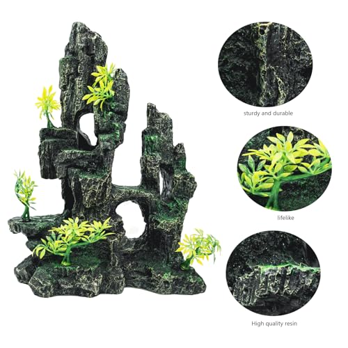 Aquarium Decor - Fish Tank Decorations with Mountain View Stone Ornament, Ideal for Betta, Snails, Turtle, Hiding, Climbing, Exploring, Landscaping, Aquascaping
