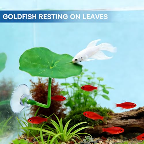 Betta Fish Toy, Betta Fish Tunnel Hammock, Safe Aquarium Decor for Smallfish Shrimp, Bettas Tank Accessories with Suction Cup & Simulated Lotus Leaves Perfect for Hideout/Play Area