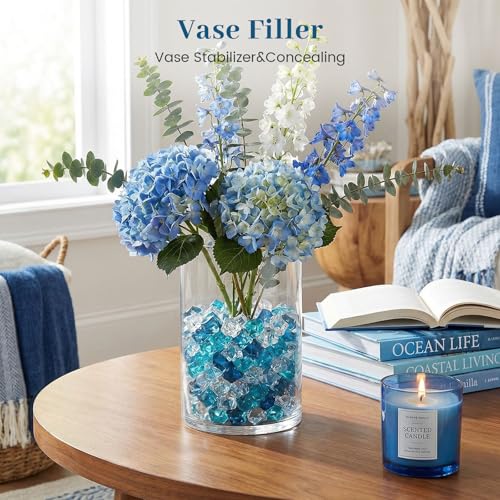 DomeStar 500PCS Assorted Blue Fake Ice Rocks Vase Fillers, Aquarium Gravels Small Stones for Fish Tanks Decorations Home Table Scatter - color: Blue
