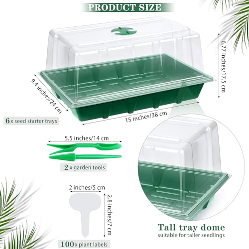 Hahood 6 Packs Seed Starter Tray Kits with Humidity Dome, Plastic Germination Growing Trays with Plants Labels Planting Tools for Seeds Growing Starting, Germination Seedling Propagation, Green - color: Green