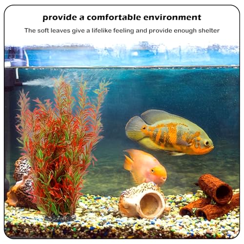 Artificial Aquarium Plant Decorations,23.62 Inches Large Plastic Fish Tank Plants Tall Realistic Aquarium Accessories for Freshwater and Saltwater(Wine and Green,2 Pcs)