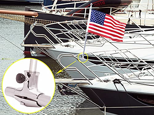 RedSnake Ship RV Boat Accessories Yacht Marine Hardware Stainless Steel Rail Mount Flag Pole Sockets, 7/8"- 1" Rail, 1" Flagpole Holder