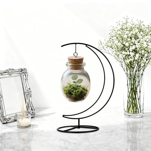 YY YEARCHY Ornament Display Stand Metal Stand Terrarium Air Plant Stand Flower Pot Holder Iron Pothook Stand for Hanging Glass Globe Ball - color: Black, size: 10.63"x4.88"X4.88"