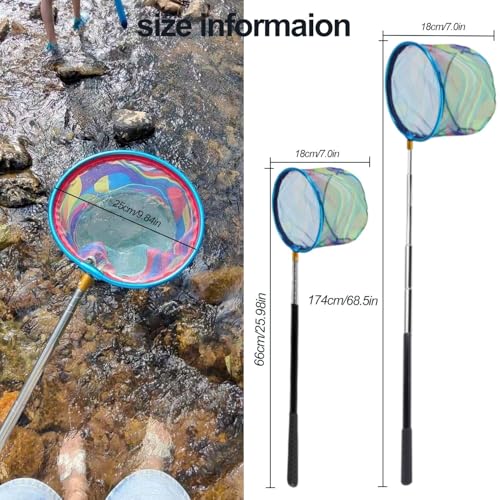 Fishing Net 2 Pack Retractable Lightweight Landing Net with Aluminum Rod Handle Fishing Nets for Youth Catch and Release Butterfly Nets - style: Blue+black