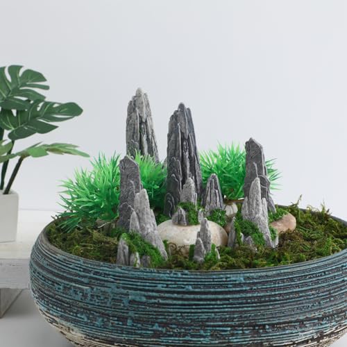 VOSAREA 8pcs Mini Rockery Small Bonsai Rockery Figurines Resin Statues Landscape Fake Mountain Outdoor Garden Ornament