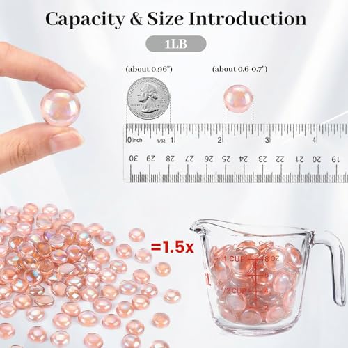 DomeStar 1LB Flat Glass Marbles, Champagne Decorative Marbles for Vases Aquarium Pebbles Fish Tank Rocks Vase Fillers DIY Crafts Table Scatter Decor - color: Light Pink