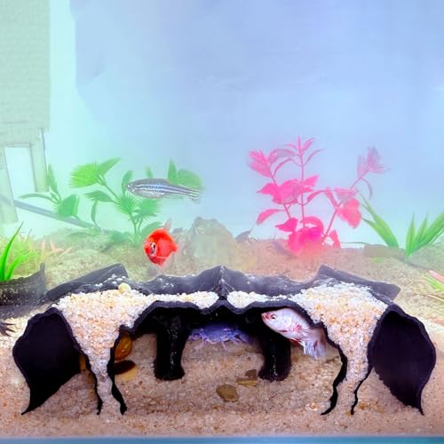 Aquarium Hidden cave，Small Bottom-Dwelling Fish&Shrimp Safe Hiding Hole，Underground Double-Hole Hiding Tunnel，3D Printed， Fish Tank Decoration Accessories (Large Size) (Black) - color: Black
