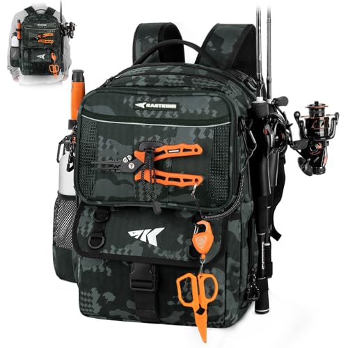 KastKing BaitSpace Fishing Tackle Backpack with Removable Bait Binder,2 Rod Holders Storage Fishing Gear and Equipment - color: F: Black Camo（Without tackle box）