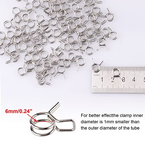 1/4" Irrigation Hose Clamps, 100 Double Line Hose Pipe Spring Clamps, Drip Irrigation Kit Connector Leak Solution