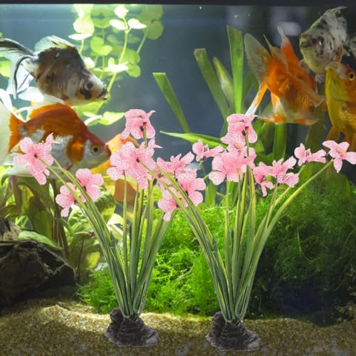 NOLITOY 4Pcs Artificial Aquarium Plants, Fish Tank Decorations Goldfish Betta Cave Accessories for Desk Top Decor (Pink) - size: 4pcs