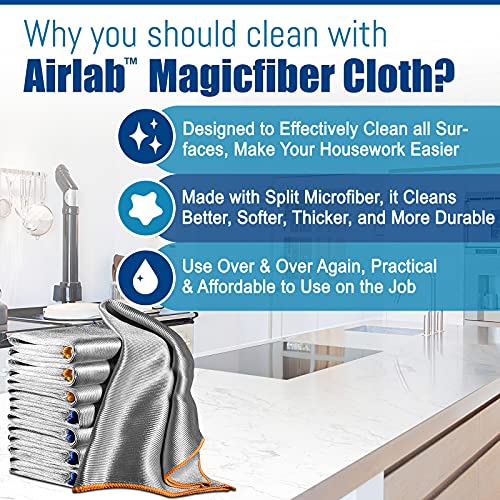Airlab Streak Free Miracle Cleaning Cloth Easy Clean Pack of 8-12" x 16" Microfiber Dish Cloths Glass Polishing Lint Free for Kitchen Mirrors Wine Car - color: Sliver, Pack of 8