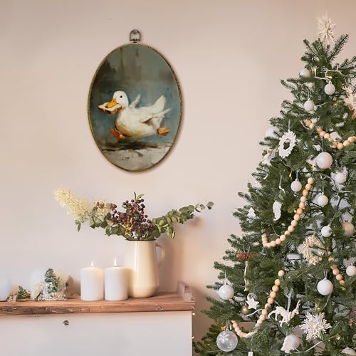 XFCICRLJ Vintage Duck Wall Art Decor, Rustic Farm Animal Oval Canvas Prints Framed, Cottagecore Whimsical Duck Bite Bread Wall Art Decorations for Home Bedroom Living Room Decor, 11x8.5 Inch - color: Duck01