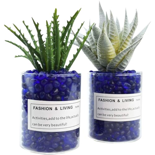WAYBER Glass Stones, 1Lb/460g Irregular Sea Glass Pebbles Non-Toxic Artificial Gemstones for Gem Display/Vase Filler/Terrarium Flowerpot Aquarium Turtle Tank Decoration, Dark Blue - color: Dark Blue Sea Glass, size: 1 Pound