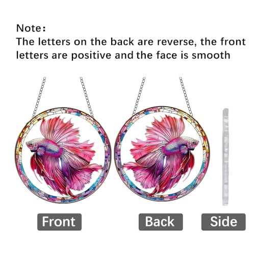 Betta Fish Stained Window Hangings with Chain – Acrylic Pink Fish Ornament for Garden, Patio and Indoor Decor, Housewarming Gift for Mom, Grandma and Fish Lovers