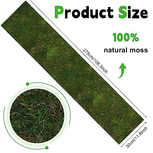 108'' x 12'' Moss Table Runner Dried Moss Sheet Roll for Crafts Preserved Moss Mat for Table Decoration Green Moss for Wedding Party Woodland Garden Fairy Decor - color: 108*12 Inch