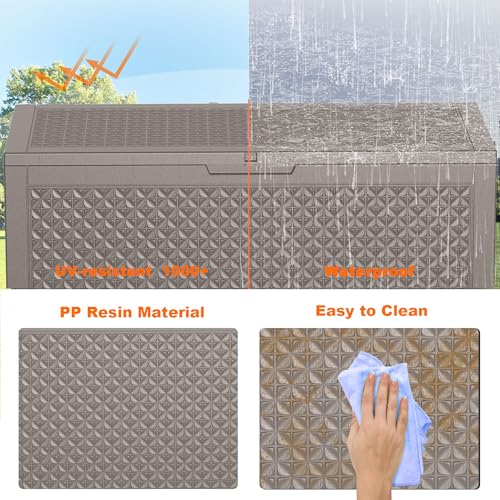 ROJIK Outdoor Storage Housing Deck Box - Waterproof Patio Furniture, Garden Tools, Cushions, Pool Accessories Storage Bench with Lockable Lid and Side Handles (Grey,125 Gal) - color: Grey, size: 125 Gallon