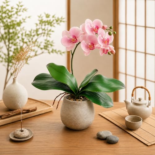 Miracliy Fake Orchids 3 Pack Artificial Orchid Leaves Faux Greenery Stems for Vase Shelf Desk Bathroom Decor and DIY Floral Arrangements for Small Spaces - size: 3pcs