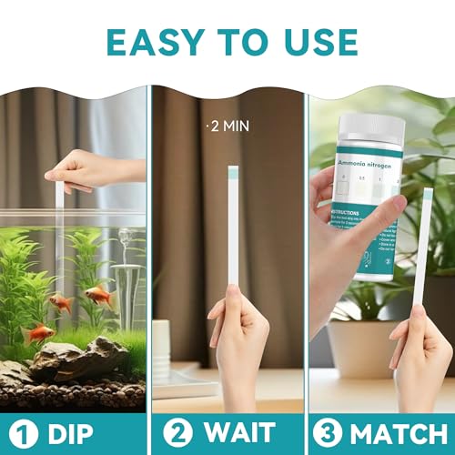 Ammonia Test Strips,60 Strips Aquarium Test Kit for Fish Tanks & Ponds, Quick & Accurate Freshwater Saltwater Testing Strips - color: ammonia test strips