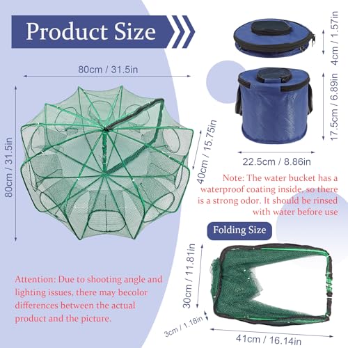 Minnow Trap 32in*10in” with Foldable Fishing Net & Collapsible Fish Bucket - Crab, Crawfish, Shrimp Trap for Freshwater Saltwater Fishing