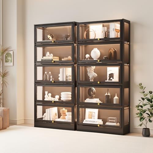 Display Cabinet with Acrylic Glass Doors,5-Tiers Curio Cabinet with LED Lighting for Collectibles, Collectibles Toy Organizers Rack & Display Shelf Display Case Storage Cabinet, Black - color: Black, size: 31" W x 67" H