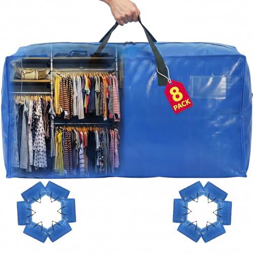 Moving Bags Heavy Duty,Extra Large Moving Bags for Travel/College Packing/Storage/Organization/Seasonal Clothes & Bedding Storage,Moving Supplies Bins,Compatible with Ikea Frakta Cart (SkyBlue,6Pcs) - color: Sky Blue, size: 8 Pack