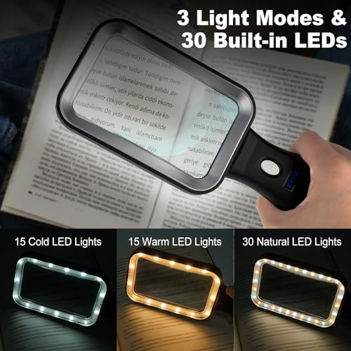 10X Magnifying Glass with Light, Rechargeable Magnifier with 3 Color Modes, Lighted Magnifying Glass Handheld for Seniors Reading Low Vision, Inspection, Close Work - style: 10X Magnifier with LIght