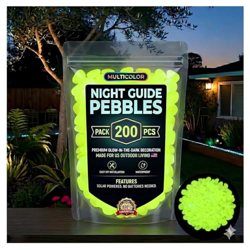 2026 Colorful Glow-in-the-Dark Garden Stones Night Guide Luminous Pebbles Rainbow Glow in the Dark Stepping Rocks Outdoor Landscaping Decor Glowing Stones Fish Tank Aquarium Decorations (200, Yellow) - color: Yellow