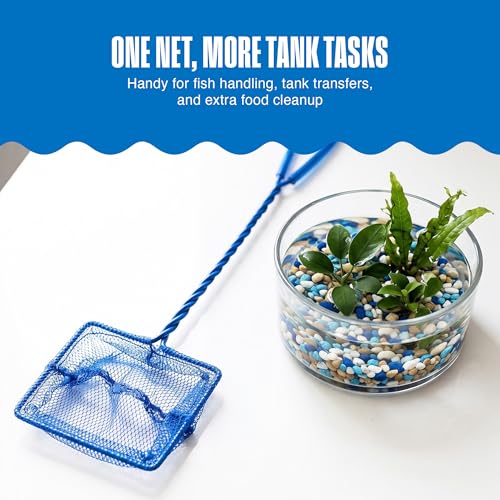 Penn-Plax Quick-Net Aquarium Fish Net - Fine Mesh, Vinyl-Covered Braided Handle - Small Aquarium Cleaning Tool for Gentle Fish Handling - Use in Freshwater & Saltwater Tanks - color: Blue, size: 5" Net - 16" Handle