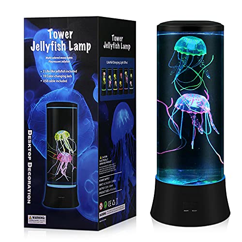 Meloki Floating Jellyfish Lamp - Electric Jelly Fish Light Lamp with Auto Color Changing, Ultra-Quiet Water Pump, Holiday Gift for Kids Men Women, Home Room Mood Decor - size: 15 inch
