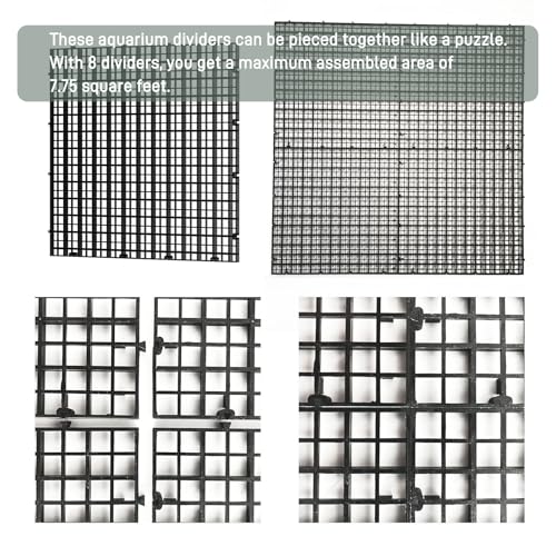 Black Fish Tank Dividers, 0.35 Inch Mesh Gap 11.8 x11.8 Inch Panel Size, 8 Pcs with 10 Strong Suction Cups, Easy to Cut for 10-55 Gallon Aquarium - color: Black