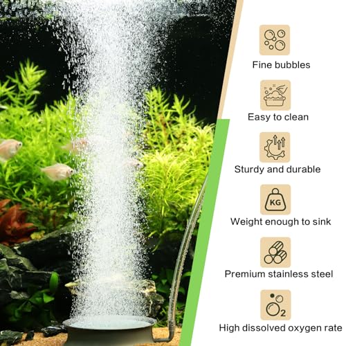 hygger Aquarium Air Stone Fish Tank Bubbler Quiet Ultra High Dissolved Oxygen Stone Fish Tank Air Stone Nano Bubble Airstone Stainless Steel Air Stones for Aquarium Fish Tank and Hydroponics-3.0inch - size: 3.0inch