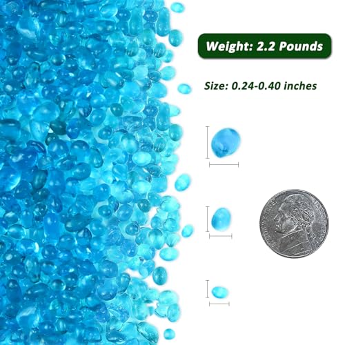 BXI 2.2 Lbs Small Aquarium Substrate Gravel Sand, Polished Smooth Fish Tank Gravel, Colorfast Uncoated Vibrant Blue Sea Glass, Decorative Stones for Vase Fillers, Fairy Garden, Potted Plants - color: Blue Glass Sand, size: 2.2 lbs, 0.24''-0.40''(Medium)