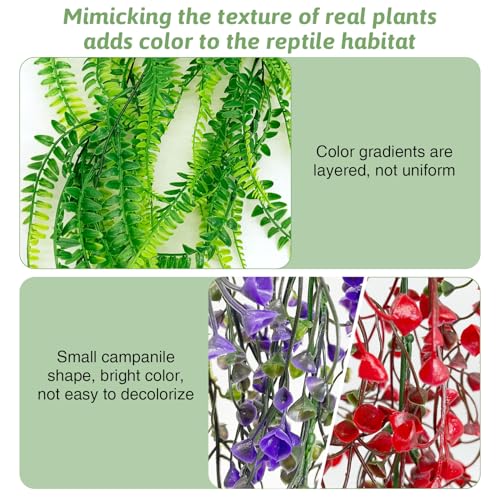 3 Pack Reptile Plants Terrarium Hanging Fake Vines with Suction Cup Artificial Leaves for Bearded Dragons Lizards Geckos Snake Hermit Crab (Green, Purple and Red) - color: 3 Pcs ( Green, Purple and Red )