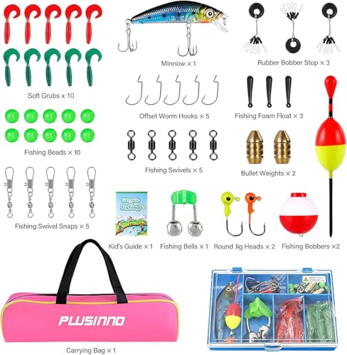 PLUSINNO Kids Fishing Pole with Spincast Reel Telescopic Fishing Rod Combo Full Kits for Boys, Girls, and Adults - color: Pink, size: 5FT / 1.5M