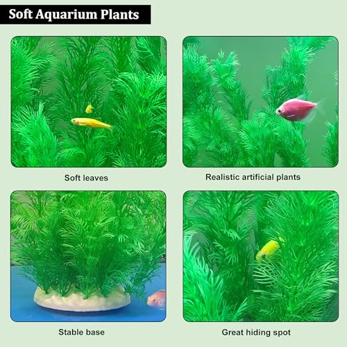 Fish Tank Plants 13.78 Inch, 2 Pack Aquarium Plants Plastic, Realistic Soft Plastic Fish Tank Decorations with Stable Ceramic Base, Natural Artificial Aquarium Ornaments Decor for Fish Tanks - size: 13.78in