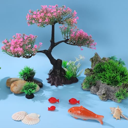 Beaupretty 1 Set Artificial Aquarium Plants Pink Cherry Blossom Tree Decor Fish Tank Tree Decorations Plastic Realistic-Plants Turtle Tank Plants Aquatic-Plants Grass Flowers