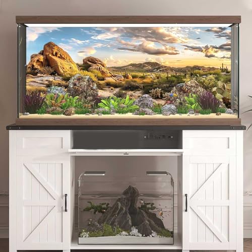 Reptile Habitat Background, Blue Sky Oasis Cactus Sun and Desert Terrarium Background with 6 EVA Double-Sided Tapes 36x18 inches/90x45 - color: Sun, size: 36"L x 18"W