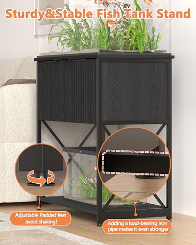 Piskyet 20-29 Gallon Fish Tank Stand, Metal Frame Aquarium Stand, Cabinet for Fish Tank Accessories Storage，Suitable for Turtle Reptile Tank Stand Terrarium Stand,340Lbs,Black