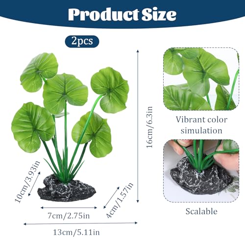 2 Pack Aquarium Silk Aquarium Plants, Artificial Plastic Plant for Small Tank, Goldfish, Fish Hides (6 Inch)