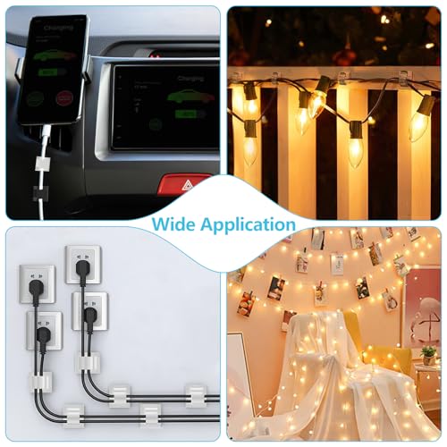 Abnii 100PCS Adhesive Cable Clips, Wire Holder Organizer, Cord Management, Cable Staples, Christmas String Lights, White, Small - color: White, size: Small