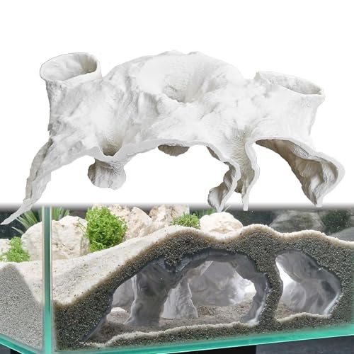 Aquarium Cave Decor，Under Gravel Tunnel Hideout with Viewing Ports, Substrate-Friendly Fish Tank Decoration for Pleco, Shrimp & Corydoras (Rock Gray, Medium) - color: Rock gray, size: Medium