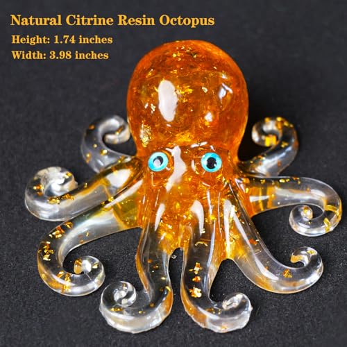 Natural Crystal Gravel Octopus Resin Marine Animals Fish Tank Decorative Ornaments Octopus Statue Healing Crystal Home Decor Ladies Gift 3.93" (Yellow, 3.93") - color: Yellow