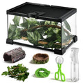 Reptile Terrarium Glass Kit 12" x 8" x 6" Starter Habitat for Tarantula, Succulents, Frogs, or Hermit Crabs, Tank with Escape-Proof Locking Lid - size: 2 gallon