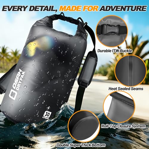 Waterproof Dry Bag, 5L/10L/20L/30L/40L Roll Top Lightweight Storage Backpack with Phone Case for Women & Men, Floating Waterproof Sack for Travel, Swimming, Kayaking, Paddle Board, Camping & Beach - color: BLACK CLEAR, size: 30L